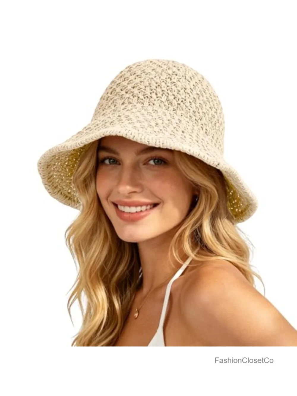 Handcrafted Crochet Straw Sun Hat with Wire Brim UV Protection Packable Beach